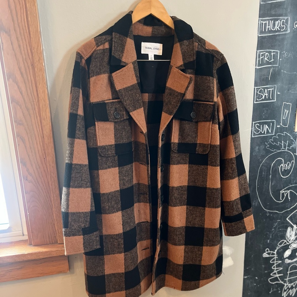 Brown and Black Plaid Utility Jacket